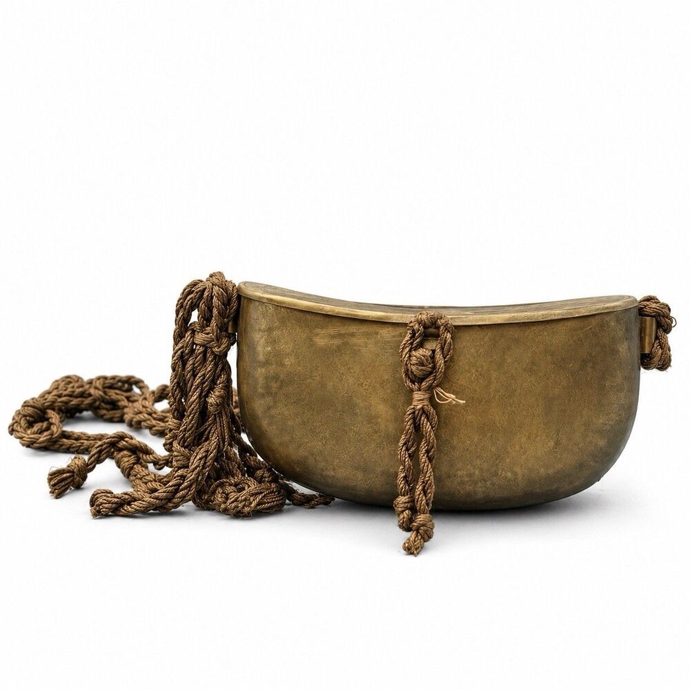 RARE Rafael Sanchez Brass Tone Metal Rope Handle Handbag Vintage Boho Purse